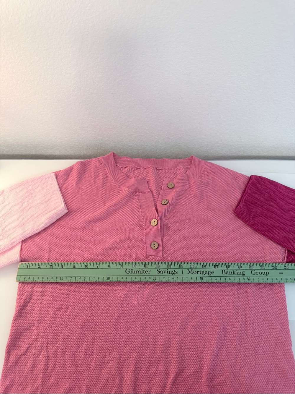Women’s Pink Colorblock V-Neck Henley Sweater - Picture 5 of 6